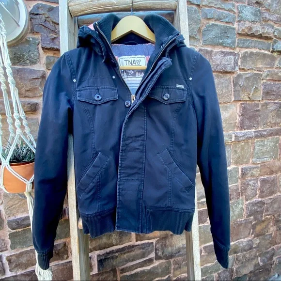 ✨TNA ARTIZIA BOMBER FLANNEL LINED WINTER JACKET WITH DETACHABLE HOOD XS - Picture 4 of 15